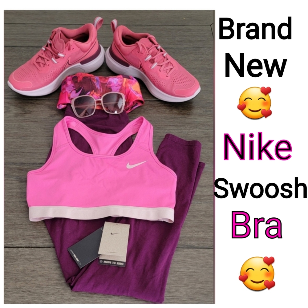 Nike Swoosh Women's Sports Bra, Pink, Size M - Picture 2 of 10